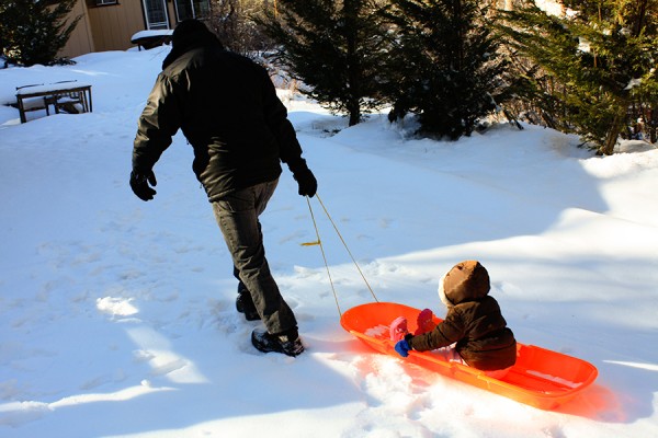 Olivia and Daddy Sled